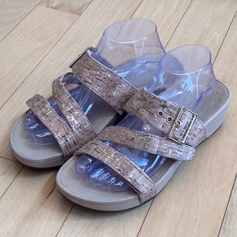 Vionic Pacific Rio Tan Gold Cork Adjustable Strap Platform Sandals, women’s 9